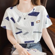 Banya Story 女款 QQ9 印花休閒夏季圓領短袖T恤 QZ804