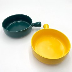 TEAOZ 陶瓷手柄碗 2件組, 黃色+綠色, 1組