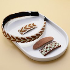 HANNAL RIBON 女孩童葉子印花髮箍+髮夾3件組