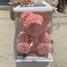 玫瑰花熊+包裝盒 L號, Peach