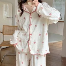 Elsso 女款波浪領長袖長褲睡衣套裝