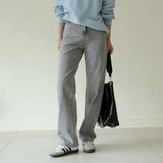 빼빼 여성용 3단기장 롱 와이드 데님팬츠 숏