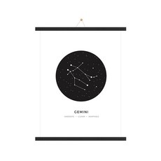室內裝飾星座雙子座海報圖畫 + 木質掛軸 61cm 套組, 黑木