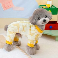 딩동펫 체크 하네스 털니트 올인원, 1개, 크림옐로우