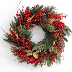 flowertree 肉桂莓果松果花環 60cm, 單一顏色