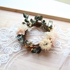 THE VOM乾燥花花環 1入, 桃色繡球花+蠟菊