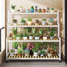 JLIFE Rader木質鋼製移動式花盆展示架, 白色, 1個