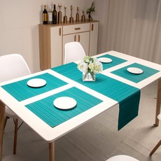 라온투유 플레이스 테이블 매트 4인 5p 세트, 18 블루 그린, 4인(450 x 300 mm, 300 x 1800 mm), 5개