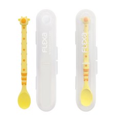 FLEXA 長頸鹿食品湯匙+收納盒, 2組, 黃色