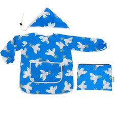 bebe chouette 孩童印花長袖美術圍裙+頭巾+伸縮扣+收納袋, 鴿子款