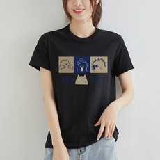 구디프 여성용 펫프렌즈 프린팅 라운드 반팔 티셔츠