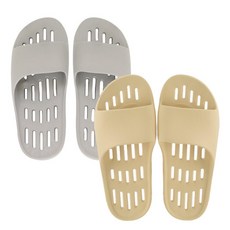 SHABATH 韓國製柔軟平底排水浴室拖鞋, 1組, 沙米色、淺灰色
