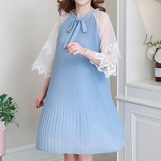 리본 메쉬 레이스 임산부 쉬폰 원피스