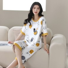 피어니스트 여성용 냉감 캐주얼 반팔 반바지 홈웨어 잠옷 세트