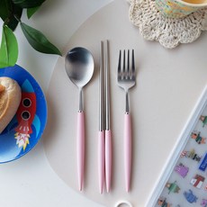 Bogen Eiffel 高級緞面餐具 4件組, 粉紅色, 1個, 湯匙 + 筷子 + 叉子 + 收納袋