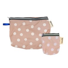 베베슈에뜨 유아용 방수 약 + 도시락 파우치 세트, 브라운 도트