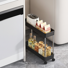 로이라이프 틈새전용 수납 트롤리 40 x 13 x 35 cm, 검정, 2단