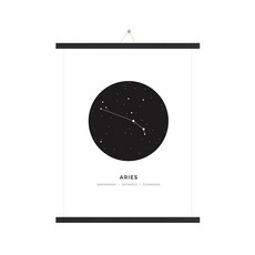 木製掛軸 + 室內裝飾牡羊座海報 + 掛繩隨機出貨組, 黑色