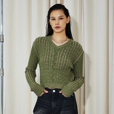 ORDINARY HOLIDAY WONDERPLACE 女款雙色麻花V領套頭衫 W7C24RJSW111