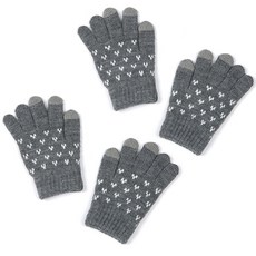 나야스타일 아동용 방한 패턴 자수 스마트폰 터치 털 장갑 DM-24-6 2p세트, 그레이