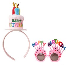 파티공구 케익모자머리띠 + 생일머핀 안경 세트, 핑크, 1세트