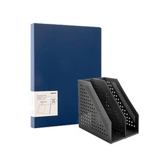 deLi 2層折疊書架+時尚透明文件夾20p套組78999-B03132, 黑色（書架）、深藍色（透明文件）, 1套