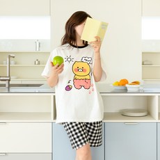 Kakao Friends 女款春植涼爽格紋短袖100%純棉睡衣居家服上下套裝