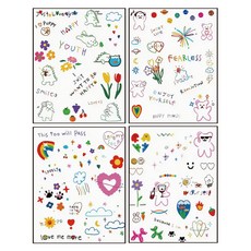 gelluna 可愛彩色插畫色鉛筆身體自黏紋身貼紙4入組, 1套, T-80