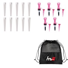 NAYASTYLE 塑膠高爾夫長Tee 白色 10p + 分離式高爾夫長Tee 粉紅色塑膠 5p + 收納袋套組 GFYP-185-1 166-2PU, 混合色