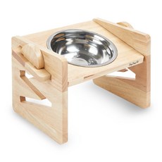 DING DONG PET 可調式木質寵物不鏽鋼飼料碗架, 混合顏色, 1個