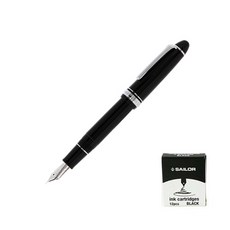 SAILOR 寫樂 質感鋼筆+卡式墨水管 12入, F, 黑色（鋼筆），黑色（墨水）