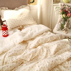 ANDCOTTON 星花花束 60支紗純棉荷葉邊四季被, 粉紅色