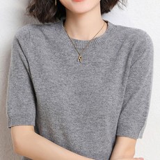 Sunbit 女款圓領素色日常基本款短袖針織衫