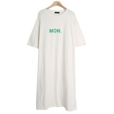 티탁 여성용 루즈핏 라운드넥 프린팅 트임 코튼 반팔 롱 원피스 TTCC04