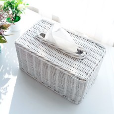 MAISONINDAHRATTANSHOP 高級藤編方形面紙盒 N014W, 1個, 白色