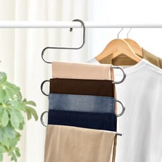 원라이프 논슬립 스테인리스 5단 바지걸이, 스텐 + 블랙, 2개