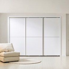 보루네오 루미 덤핑 슬라이딩 11자 붙박이장 세트 방문설치, 크림화이트