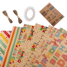 ABM牛皮生日禮物包裝紙6張組, 1組, 混色