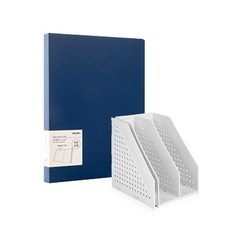 deLi 3層折疊書架+時尚透明文件夾20p套組78995-B03132, 灰色（書架），深藍色（透明文件）, 1套
