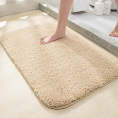 마켓플랜 도톰 플러시 미끄럼방지 발매트, 베이지