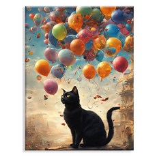 Npic Art 畫布型 鑽石畫 DIY套件 40 x 50 cm, MK156 五顏六色的氣球 黑貓, 1個