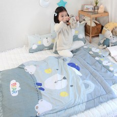 design-n 兒童午睡棉被薄墊棉質枕芯組, 灰色小熊