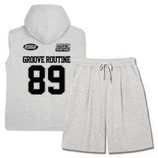 ILLUSO 特殊雙面布料 Refit Routine 89 寬鬆版無袖連帽T恤 百慕達單褶運動短褲 上下身套裝