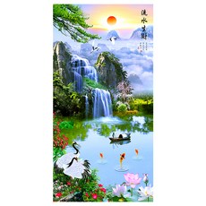 招來好運的江景東方畫, 綠色 + 藍色 + 白色 + 紅色 + 粉紅色 + 灰色