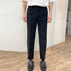 24ROAD 男款丹麥風雙褶後鬆緊帶反摺九分西裝褲
