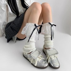 맙소샵 여성용 프로방스 리본레이스 패션 레그워머 양쪽착용 세트 HR571