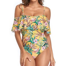 Star孕婦荷葉邊露肩泳衣