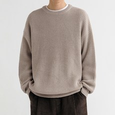 男士可水洗寬鬆版圓領半羅紋針織衫
