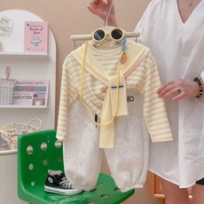 유블리 아동용 숄프 스트라이프 숄 + 캐주얼 긴팔 티셔츠 세트