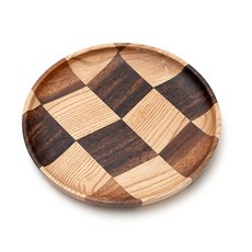 마켓감성 체크 무늬 나무 트레이 원형 18cm, 혼합색상, 1개